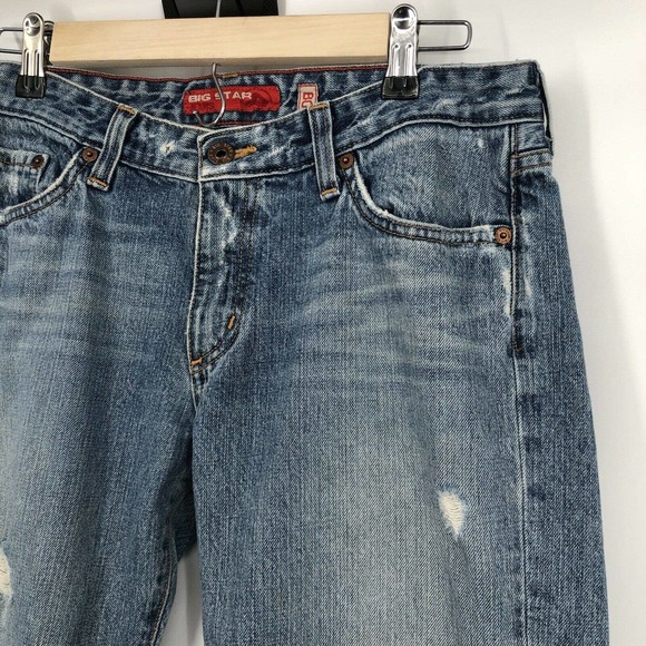 Big Star Size 30R Boot Cut Jeans Medium Wash Distressed Ripped 100% Cotton - Picture 2 of 12